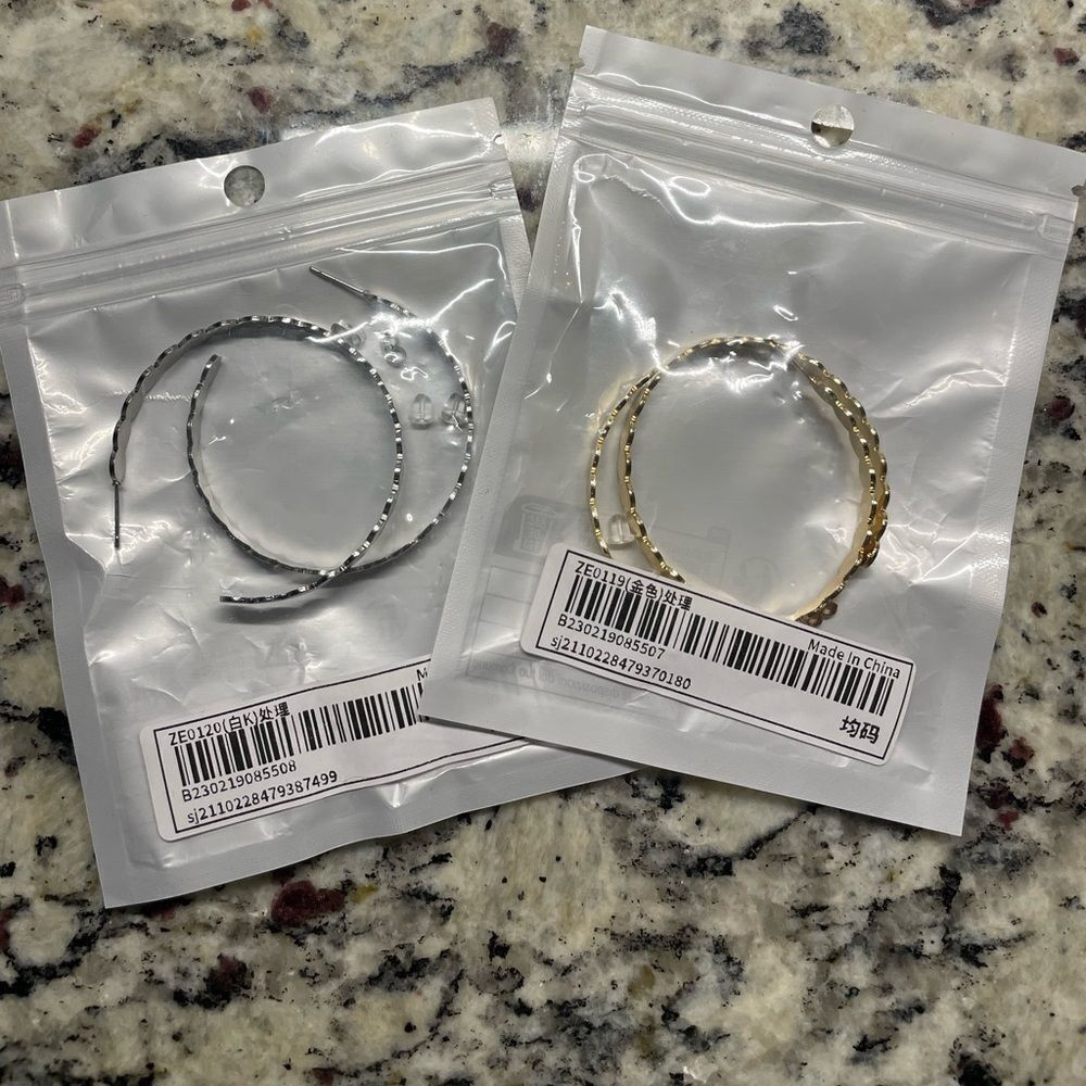 Elegant Gold and Silver Hoop Earrings (Bundle of 2) - Picture 6 of 13